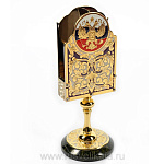 0016063 Златоуст ВИЗИТНИЦА"ГЕРБ РФ"вертикальная на подставке, позолота, Эмаль,в П/У (185)