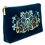 -2090000003888 Косметичка тк.бархат Мод 425-1 Рис 2009-2 А разм 13*18,5*3,5 /тк.бархат морска