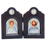 0052356/19,5*14,5см/5002174018 Икона Диптих "Ангел Хранитель/Спаситель"шелкография/позолота/серебрен