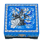 202697/12*11,5см Хохлома Шкатулка Хохлома "ЦВЕТЫ"син-черн двойн фон Р18