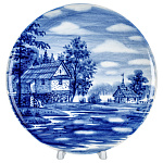  Гжель Тарелка сувенирная настенная ЗИМА  В ДЕРЕВНЕ диаметр 20 см