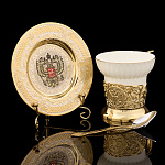 Чайная пара с позолотой и эмалью "Герб РФ". Златоуст