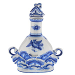 12502 Гжель Штоф "Деревенька"  22*26см Авт. Исаев С.В.