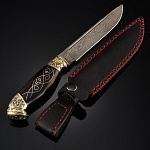 0060265 Оружие сувенирное Нож "Диверсант" дамаск дерев. мельхиор, в П/У