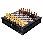 300141-НП Шахматный ларец "ТАЙВАНЬ" с янтарными фигурами 48*48 см 