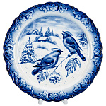 0076181 Гжель ТАРЕЛКА декоративная ПТИЦЫ СВИРИСТЕЛЬ  d-23 см