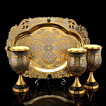 0021867 Златоуст НАБОР ВОДОЧНЫЙ 3 рюмки,Нефрит.позолота в П/У