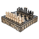 100426 Нат.дерево ШАХМАТНЫЙ ЛАРЕЦ  " РЕЗНОЙ"  40*40*13см 