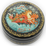 0021197 Лаковая миниатюра Шкатулка "Тройка" (АР Калинина) 8*8см (14р070-7)