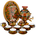 0038419-5л Самовар электрический (Шар) с сервизом на 6 персон "КЛУБНИКА"