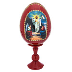 0063744-9*13(18)см  ЯЙЦО ПАСХАЛЬНОЕ на подставке "ВОСКРЕСЕНИЕ ХРИСТОВО!"  дерево/лак