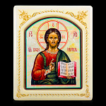 0066539-0037 Икона рукописная Спаситель перламутр 16*19см белая рама