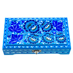 31009 Хохлома Шкатулка "ЗИМНИЕ ЦВЕТЦЫ" голубой фон Р11