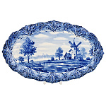 Тарелка декоративная с росписью "Мельница в деревне". Гжель