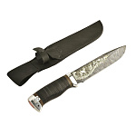 0032932 Златоуст Оружие сувенирное НОЖ "Браконьер" (кожа) алюм., дамаск, зол.