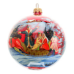 0070088 Лаковая миниатюра Палех ШАР НОВОГОДНИЙ круговая роспись (стекло)