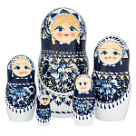 200373 Матрешка "ЗИМНИЕ УЗОРЫ" 5 мест 18см (бисер, бело-синяя)зол