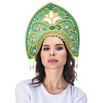 0028386/зеленый КОКОШНИК "Василиса" планка-бусы-лента-бисер-тесьма 