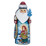 26261 Скульптура из дерева "Дед Мороз" девочка с игрушкой