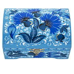 0076974/12*8см Хохлома Шкатулка -сундучок"ЦВЕТЫ"голуб фон  Р 2