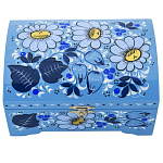 0076971/14*9см Хохлома Шкатулка "ЗИМА/ЦВЕТЫ" сундучок, ромашки на голуб 14*9см