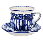 6439 Гжель Чайная пара "Скоморошьи забавы.Штанишки" 8*11см  Авт..Черновы Л.и В.