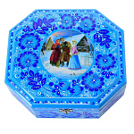 0040174/17*16 зима-сюжет Хохлома Шкатулка ВОСЬМИУГОЛЬН."Зима сюжет" Р 30 Н 0549