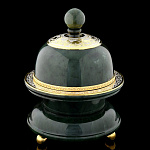 0052129/Ф Златоуст Икорница  Нефрит позолота, в=16,5см, ш=12,5см