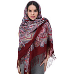 0069954/146*146см ПЛАТОК ПП "КОРАЛЛОВАЯ СКАЗКА"  шерсть100%,бахрома-шелк 1916-6 бордо