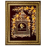 0074953 Картина янтарная "ПТИЦА " фон бордо, вертикальная60*80