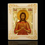 0066595-0093 Икона рукописная Алексий человек Божий перламутр 19*16 см белая рама