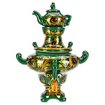 0070768  Хохлома Самовар "КУДРИНА"19см малый, зеленый