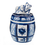 Медовница фарфоровая с росписью "Бочонок с медведем". Гжель