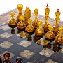 Шахматный ларец с инкрустацией и фигурами из янтаря 65х65 см, фотография 2. Интернет-магазин ЛАВКА ПОДАРКОВ