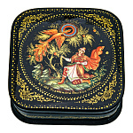 0061946-9*9см  Лаковая миниатюра Палех ШКАТУЛКА "Жар-птица" Лебедева