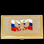 0012542/МЗ Златоуст Визитница карманная "ГЕРБ РФ"ТРИКОЛОР в ПУ
