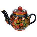 0080302 ХОХЛОМА чайник "Ягодки" черный фон (форма 2) 0,3 мл