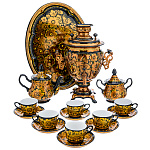 93871 Хохлома НР Самовар 3 л с сервизом на 6 перс"Кудрина золотая" 