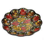 0063655  Хохломская роспись ПАСХАЛЬНИЦА "РЯБИНОВЫЕ ГРОЗДИ" 12 яиц ЧЕРНЫЙ ФОН