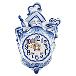 7504 Гжель Часы настенные "Деревня"  Авт. Исаев С.В.