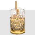 0020596 Златоуст ПОДСТАКАННИК со стаканом и ложкой, позолота, в П/У