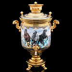 0057364 Златоуст Самовар ЖАРОВЫЙ 7Л "КОНИ" с эмалью в ПУ