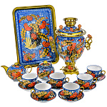 0069591-3л-Нб-желудь  Самовар электрический + сервиз на 6 перс "РЯБИНА" 3л в наборе 3 предм.