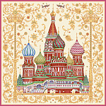 500011 Сувенирный платок "Собор Василия Блаженного", 90*90, 70% шёлк 30% вискоза МД Нины Ручкиной