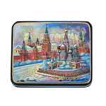 100364  Художественная роспись Шкатулка "Москва.ХВБ"  перламутр 11*9*3см 