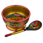 Набор деревянной посуды для супа "Мимоза-Клубника" с росписью. Хохлома
