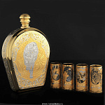 0021870 Златоуст ФЛЯГА +4 СТОПКИ-ГИЛЬЗЫ, нейзильбер, позолота в П/У