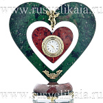 0026866/ФР Нат.камень Часы настольные "СЕРДЦЕ-АНГЕЛОЧЕК" Бронза Змеевик