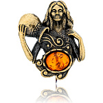 Брошь с янтарем "Знак зодиака Водолей"