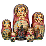 201564 Матрешка "САНКТ-ПЕТЕРБУРГ. СПАС НА КРОВИ", бордо платок, 5 мест 18 см 